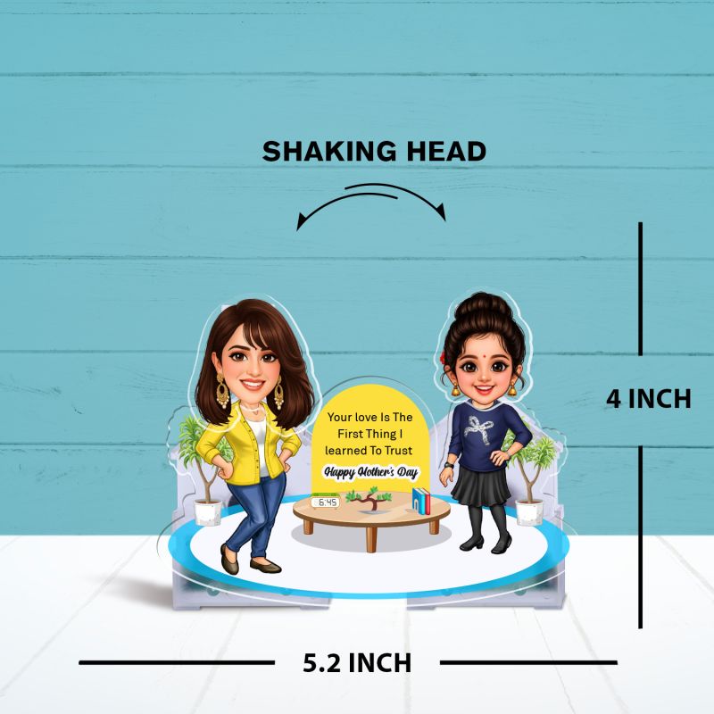 Personalized Happy Mother's Day Booblehead Caricature with Battery Powered Moving Head Feature   Office & Home Tabletop Decor   Gift for Mom and Daughter